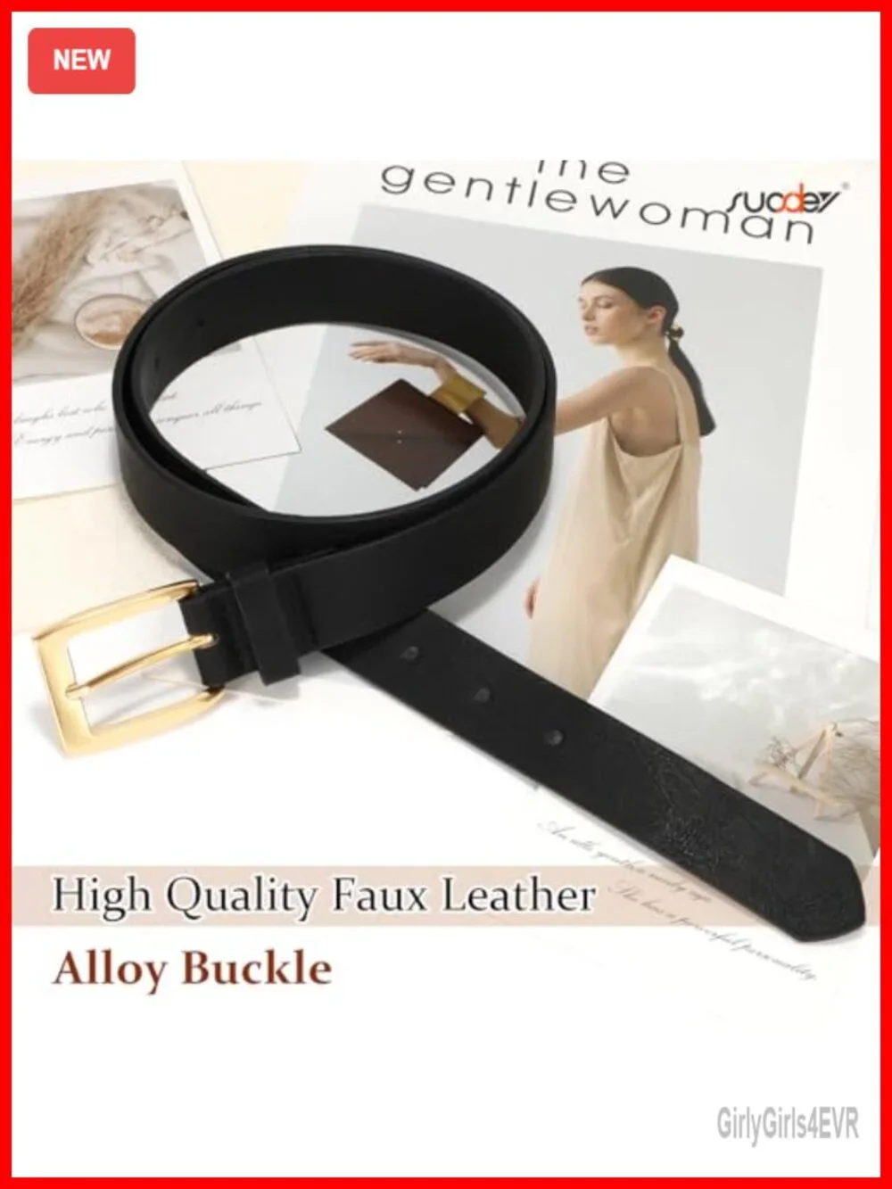 Vintage Faux Leather Belt for Women with Gold Buckle Plus Size Adjustable